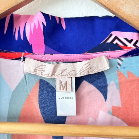 Hutch Pace Top Zany Floral Satin Wrap Blouse Purple Multi Size M - Picture 8 of 8